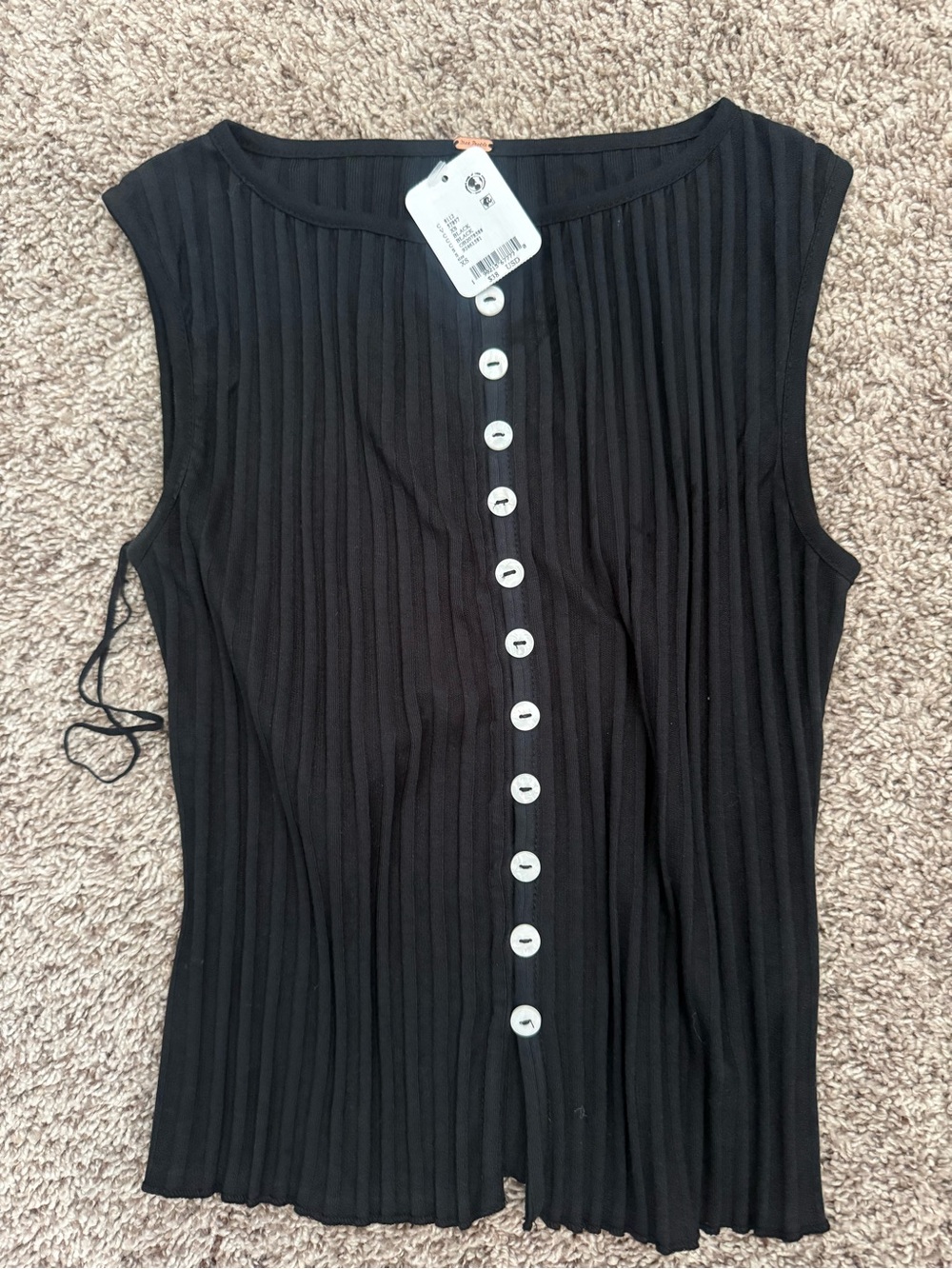 Free People Black Ribbed Sleeveless Button-Front Crop Top